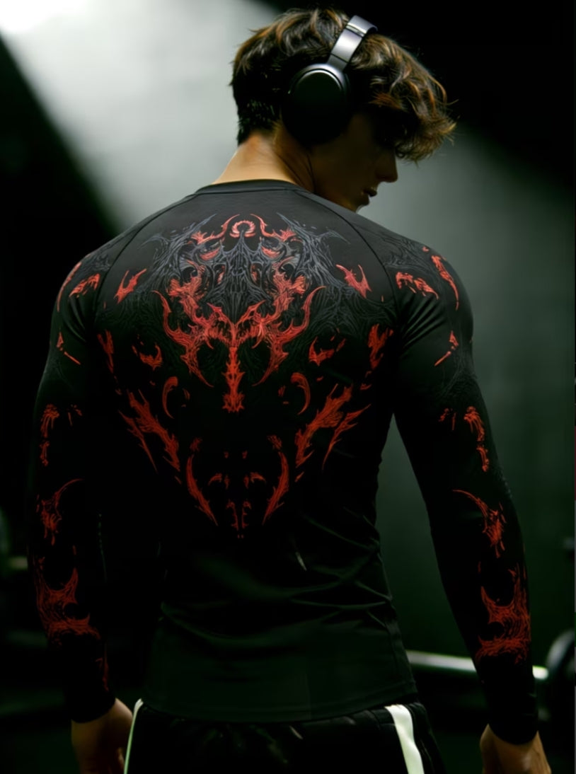 Men's Long Sleeve Shirt – Quick-Dry, High-Stretch Slim Fit | Gothic Geometric Print