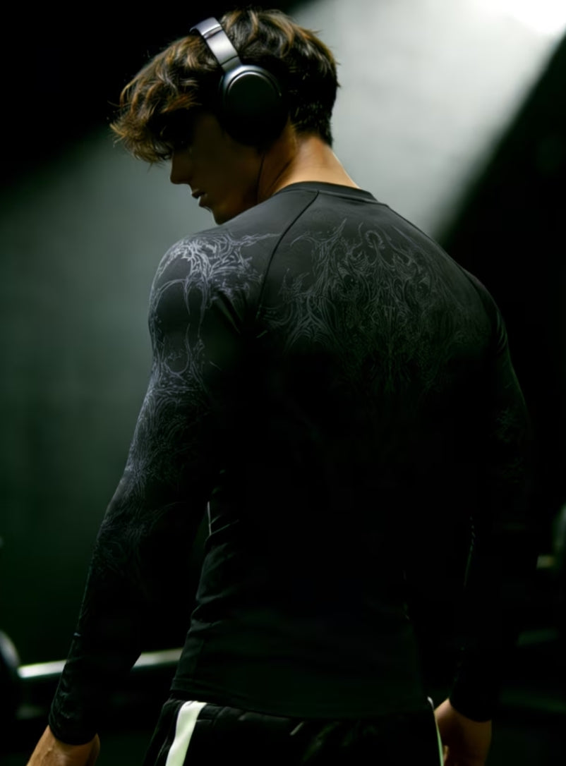 Men's Long Sleeve Shirt – Quick-Dry, High-Stretch Slim Fit | Gothic Geometric Print