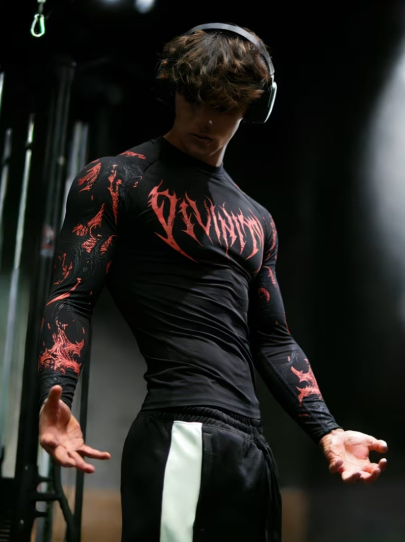 Men's Long Sleeve Shirt – Quick-Dry, High-Stretch Slim Fit | Gothic Geometric Print