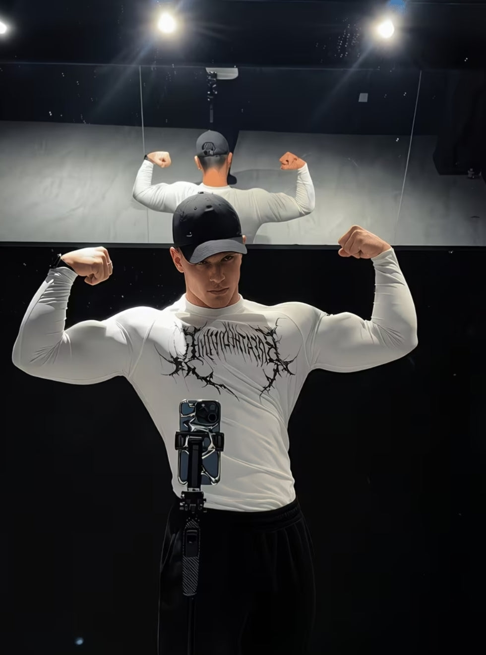 Men's Quick-Dry Long Sleeve Sport T-Shirt – White Athletic Shirt with Gothic Print