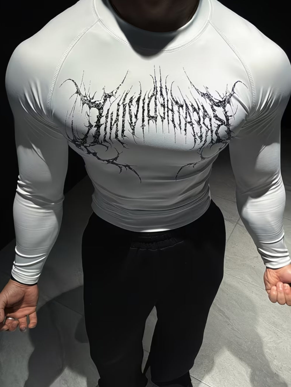 Men's Quick-Dry Long Sleeve Sport T-Shirt – White Athletic Shirt with Gothic Print
