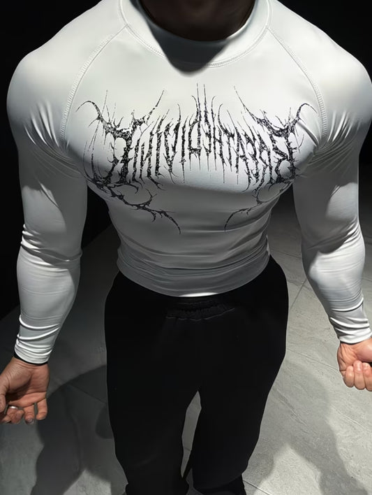 Men's Quick-Dry Long Sleeve Sport T-Shirt – White Athletic Shirt with Gothic Print